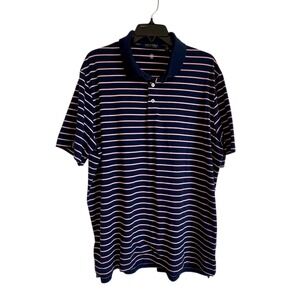 Polo‎ Golf Ralph Lauren Mens Navy Pink Striped Wicking Polo Shirt Preppy XL